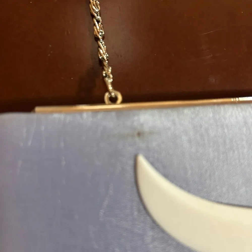 Menbur Powder Blue Evening Clutch Purse Detachable Gold Chain Strap Wedding Prom